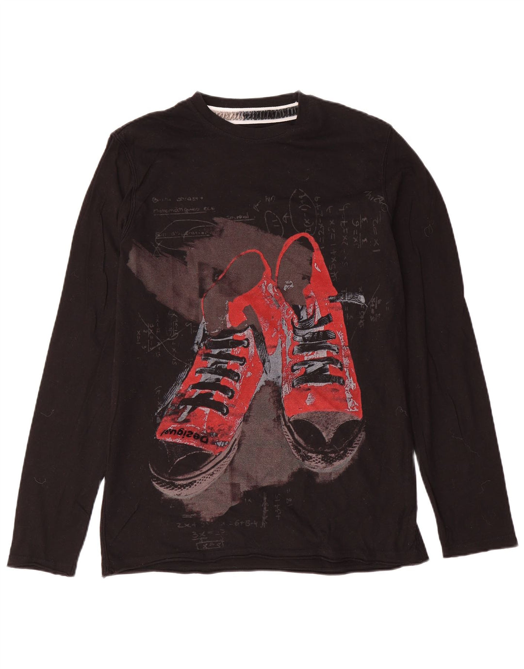 Desigual Mens Graphic Top manica lunga cotone medio nero