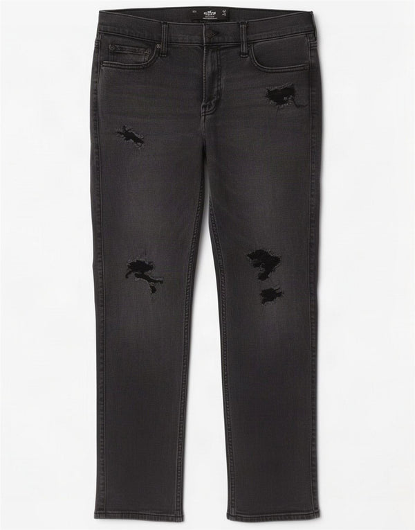 Hollister Jeans dritti slim fit effetto vissuto W32 L30 Cotone grigio