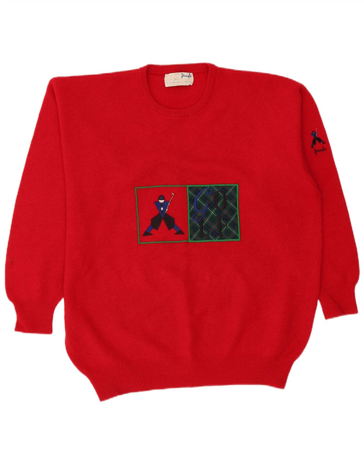 Maglione maglione girocollo con grafica da uomo Pringle XL rosso lana vergine