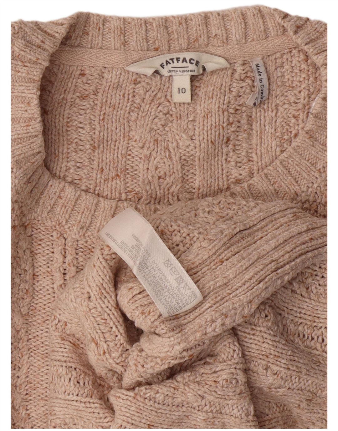 Maglione maglione girocollo da donna Fat Face UK 10 piccolo classico in cotone beige