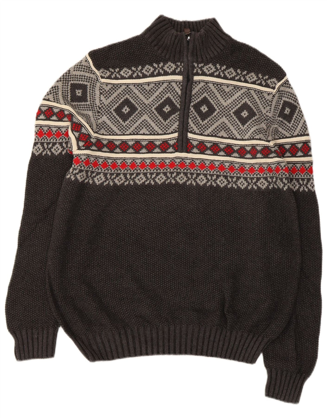 Maglione da uomo con zip e collo IZOD piccolo in cotone Fair Isle grigio