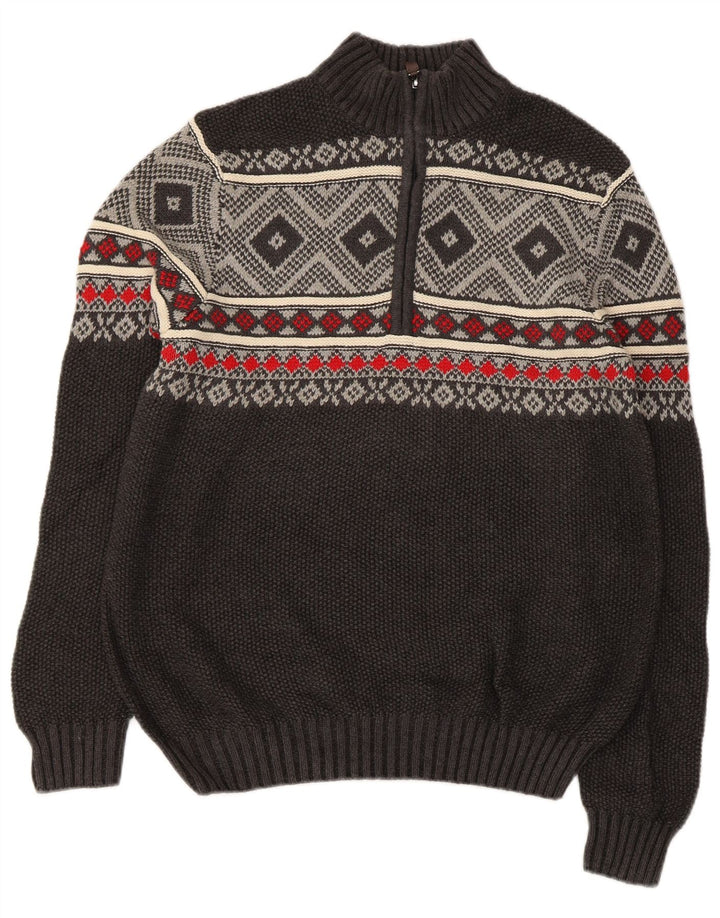 Maglione da uomo con zip e collo IZOD piccolo in cotone Fair Isle grigio