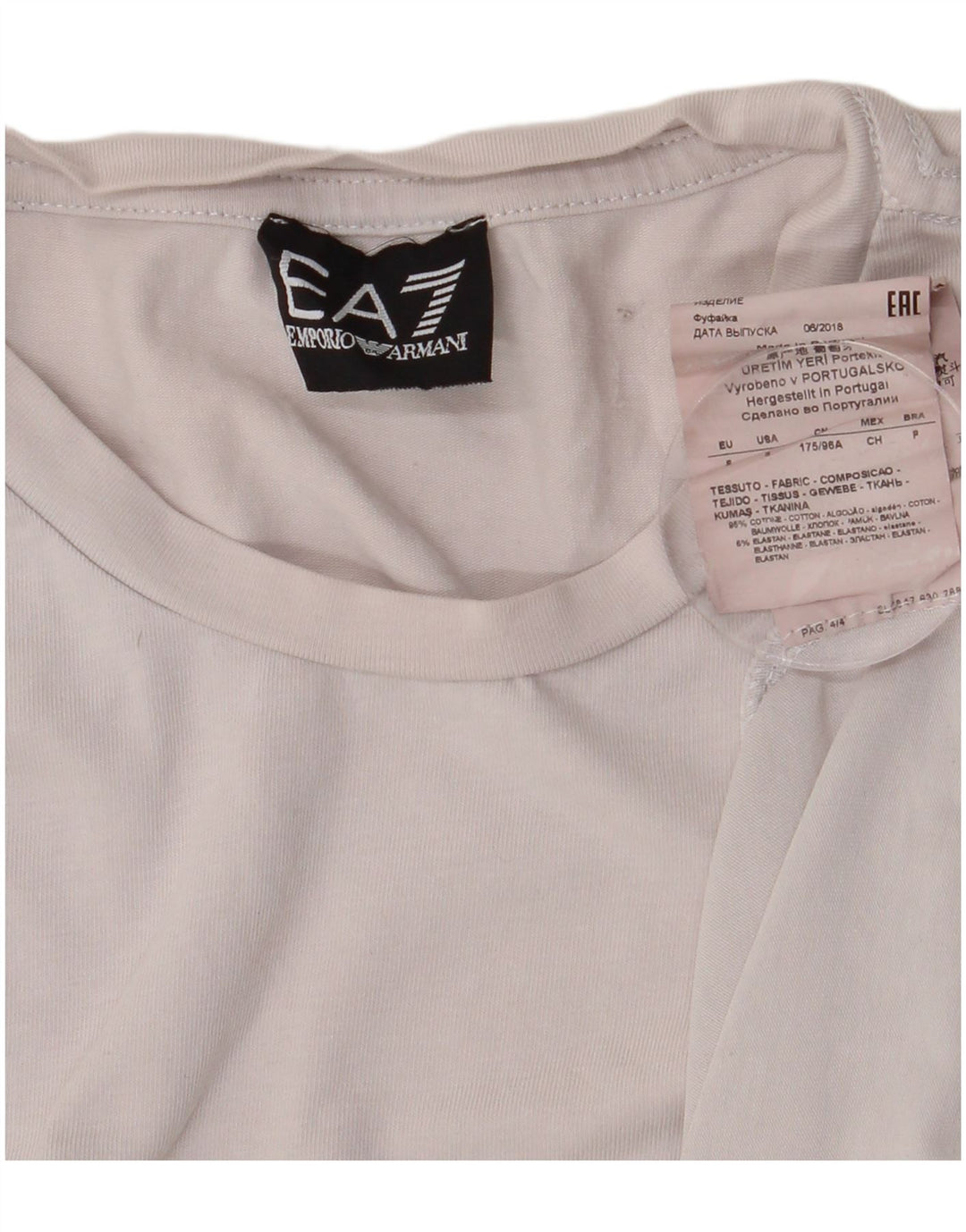 EMPORIO ARMANI T-shirt grafica da uomo Top Small in cotone color block bianco