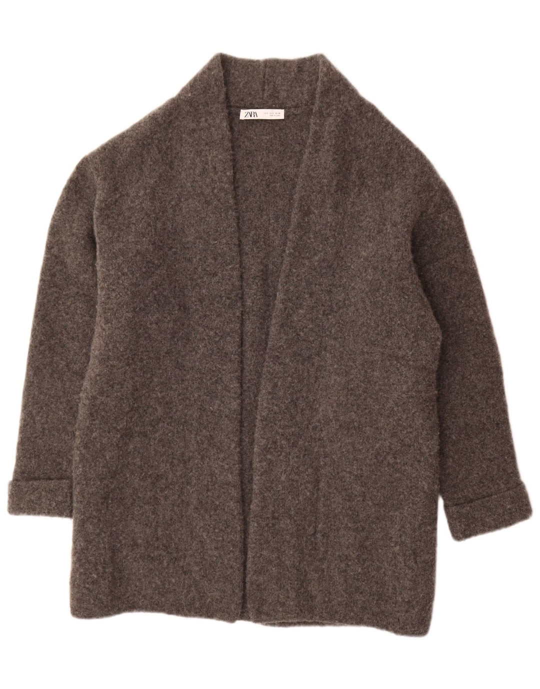 Maglione cardigan aperto oversize lungo da donna Zara UK 10 piccolo in lana grigia