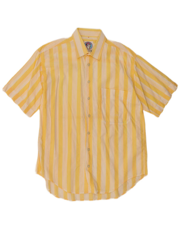 Camicia vintage da uomo a maniche corte in cotone a righe gialle medie