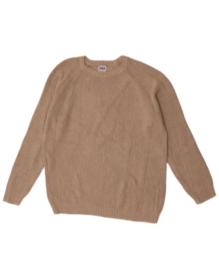 Maglione maglione girocollo da uomo Zara in cotone beige medio