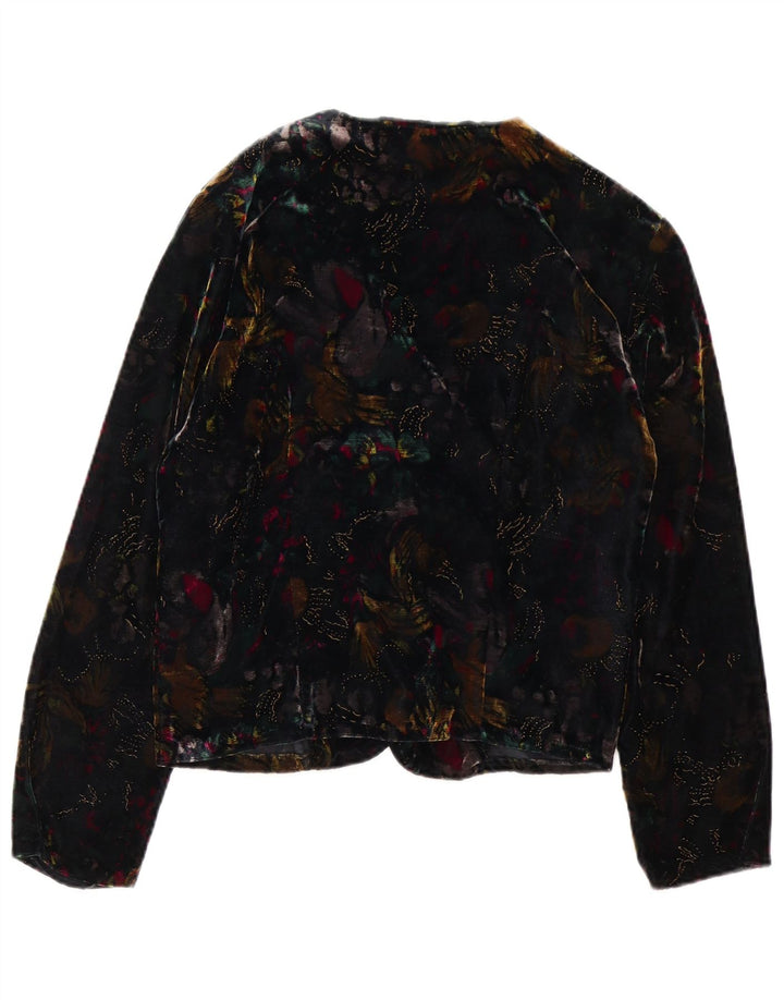 Giacca blazer in velluto aperto da donna vintage UK 14 floreale multicolore medio