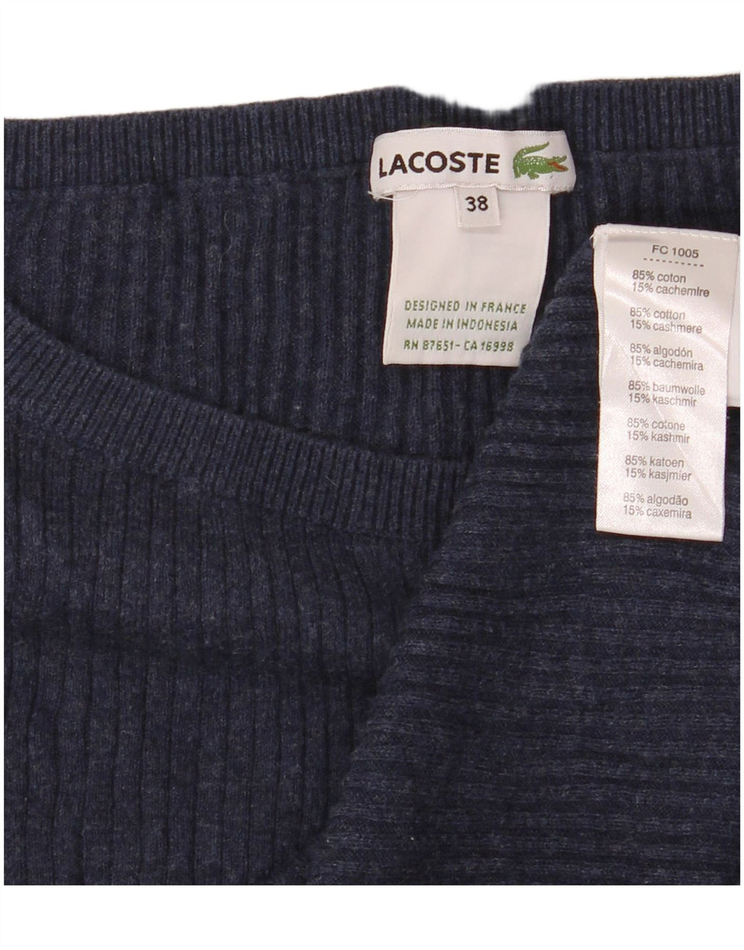 Maglione da donna con scollo a barca con maniche a 3/4 Lacoste taglia 38 medio blu navy