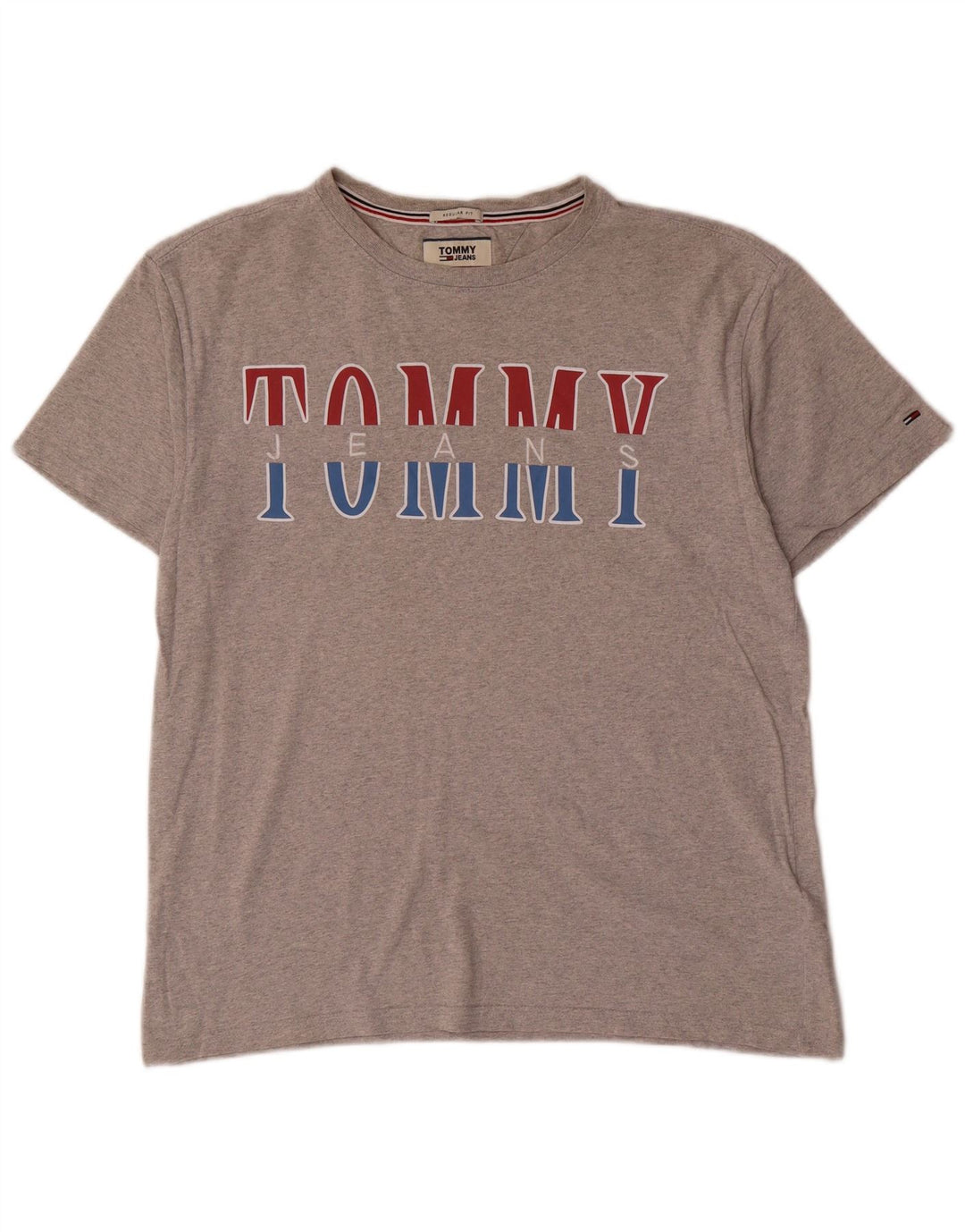 TOMMY HILFIGER T-shirt grafica da donna vestibilità regolare UK 14 Grigio medio