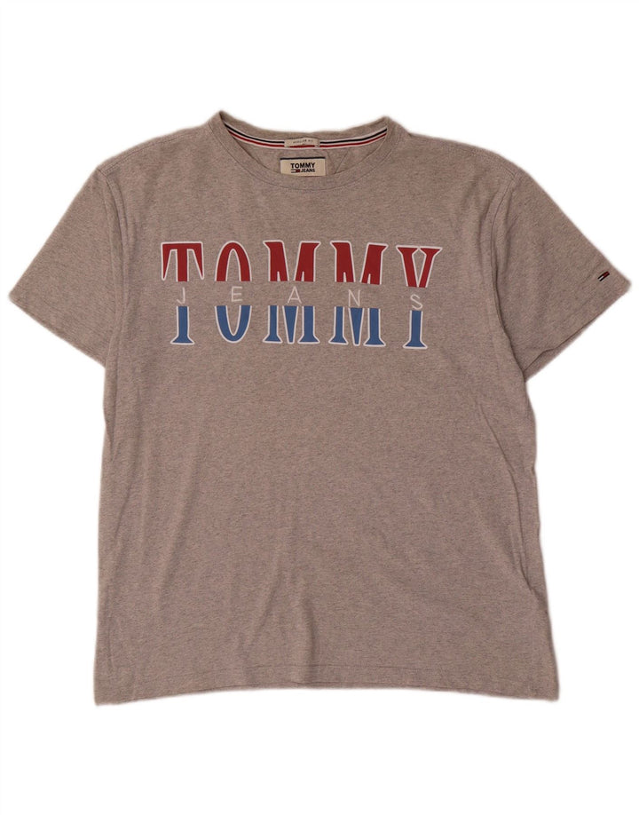 TOMMY HILFIGER T-shirt grafica da donna vestibilità regolare UK 14 Grigio medio