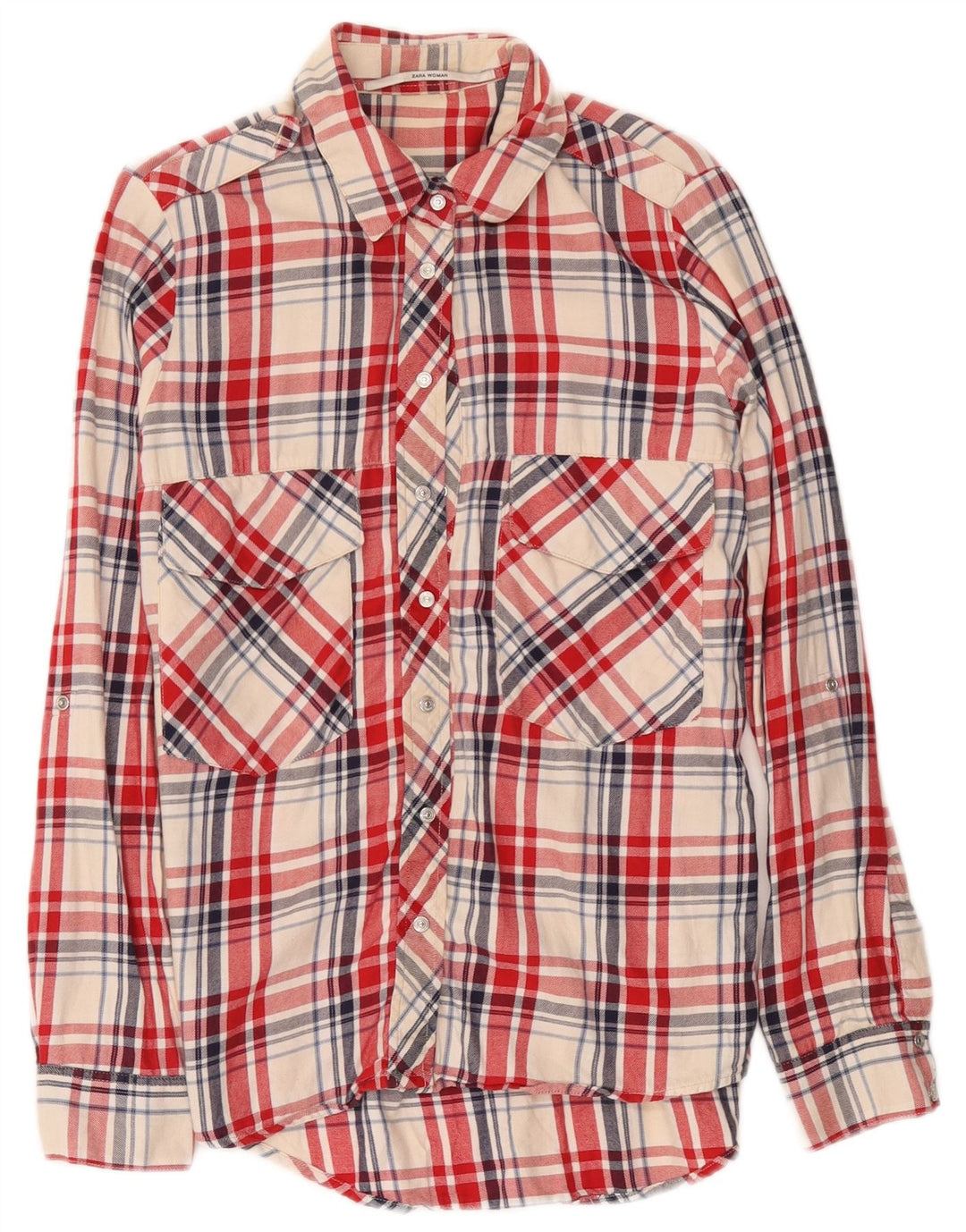 Camicia in flanella da donna Zara UK 14 Cotone scozzese rosso medio