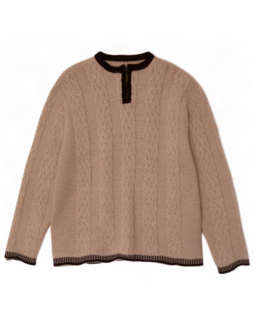 Maglione vintage da uomo con zip e collo in lana color block beige grande