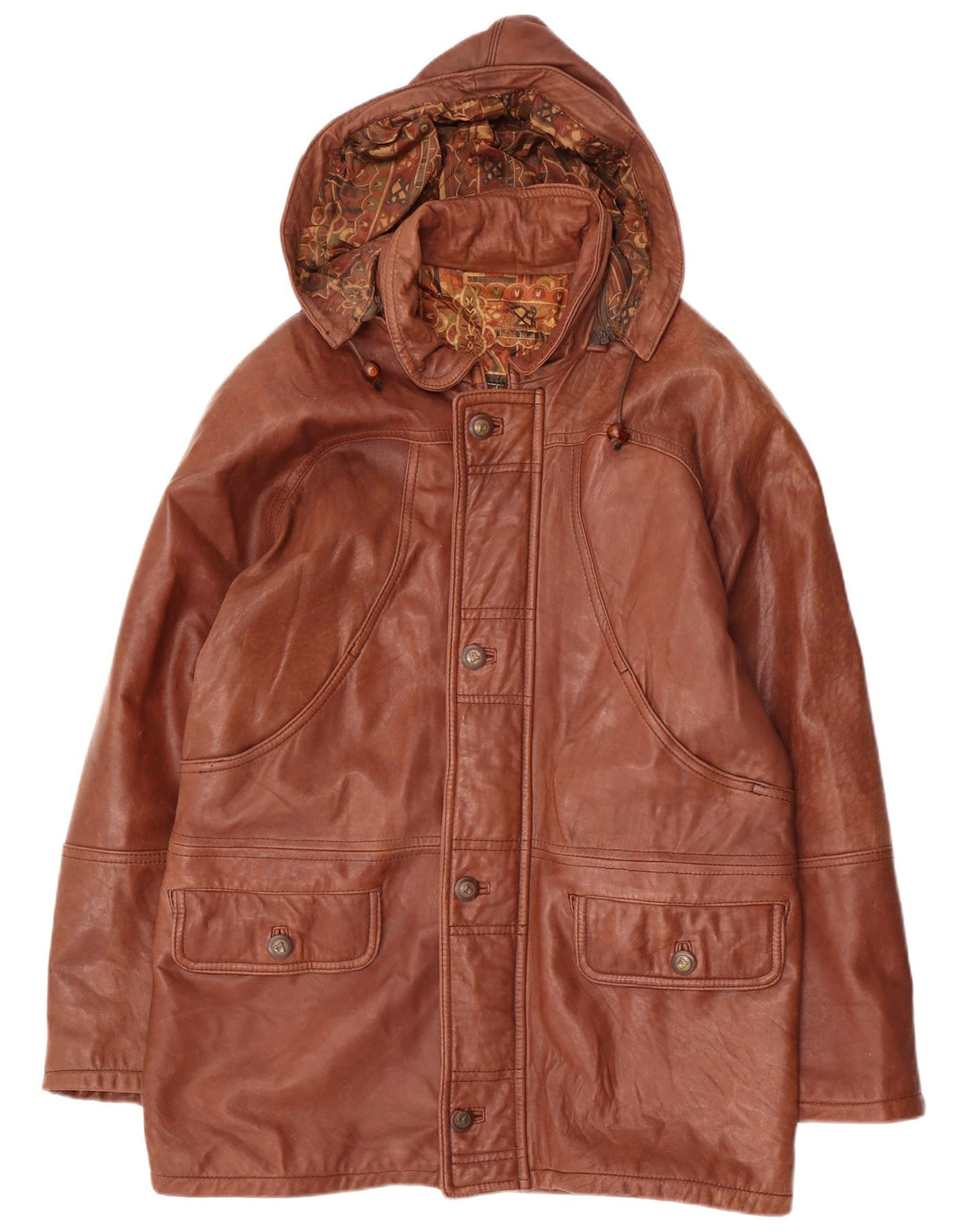 Cappotto vintage in pelle da uomo con cappuccio IT 54 2XL Pelle marrone