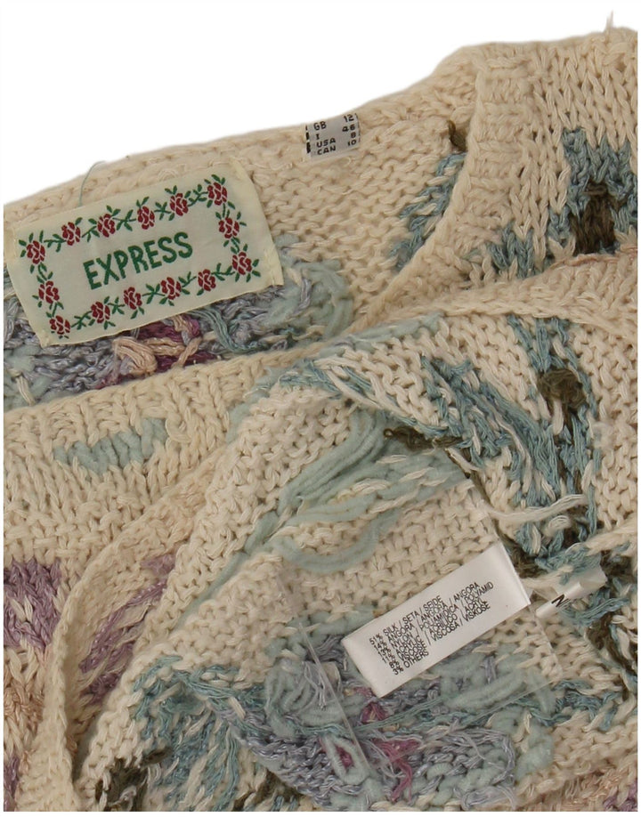 Maglione maglione girocollo da donna Express UK 12 Seta floreale beige medio