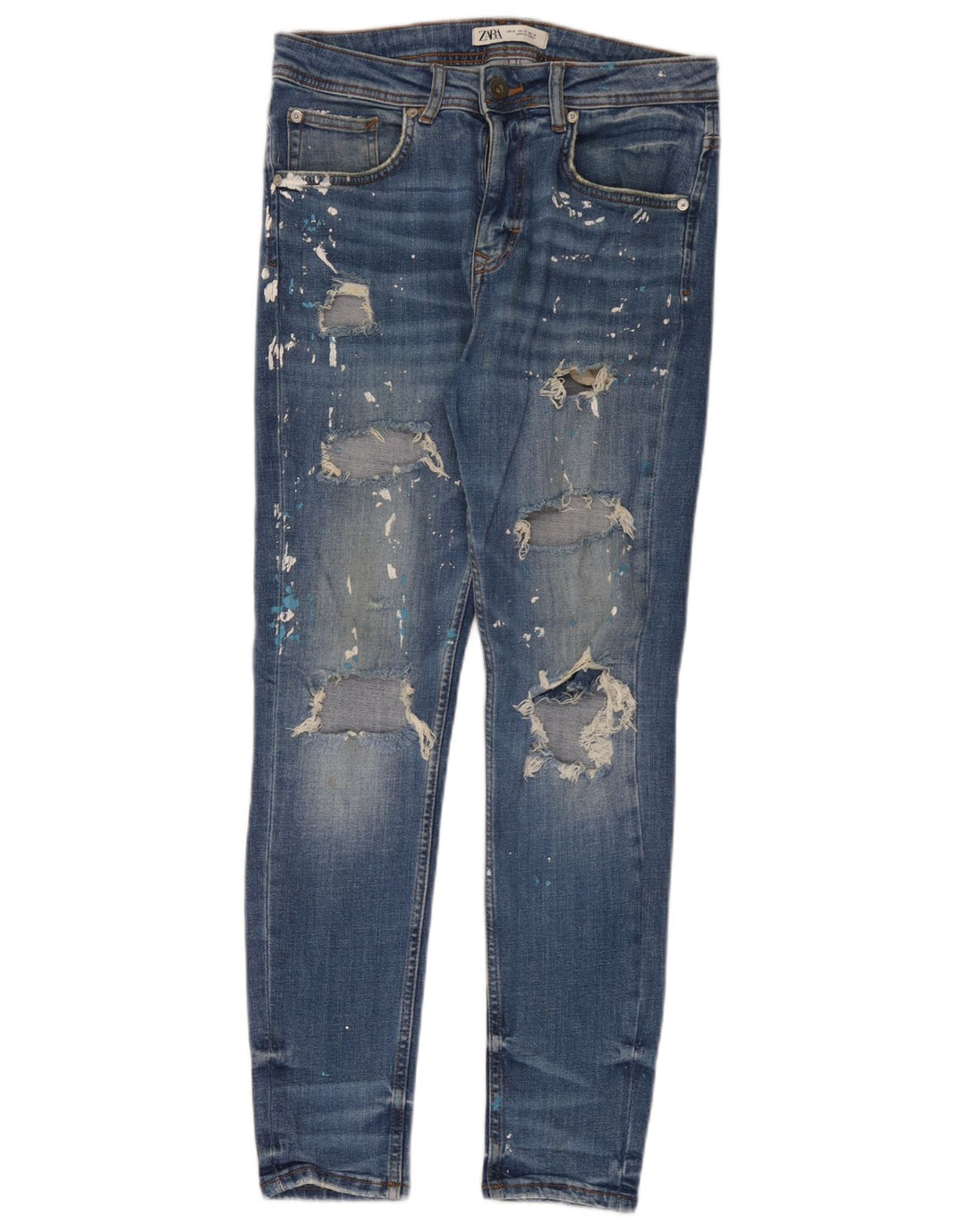 Jeans slim invecchiati da uomo Zara EU 38 Small W30 L30 cotone blu