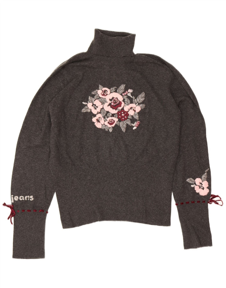 Maglione da donna con collo alto con grafica Les Copains IT 46 Grande grigio floreale