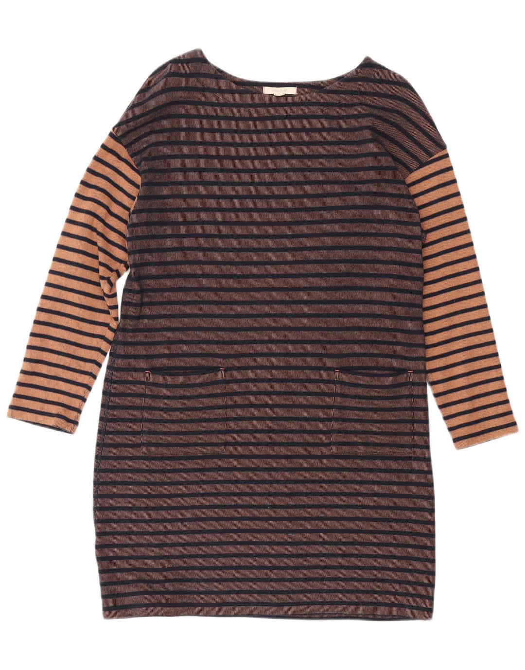 WHITE STUFF Abito tubino a maniche lunghe da donna UK 14 Grandi strisce marroni