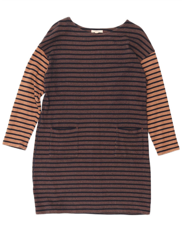 WHITE STUFF Abito tubino a maniche lunghe da donna UK 14 Grandi strisce marroni