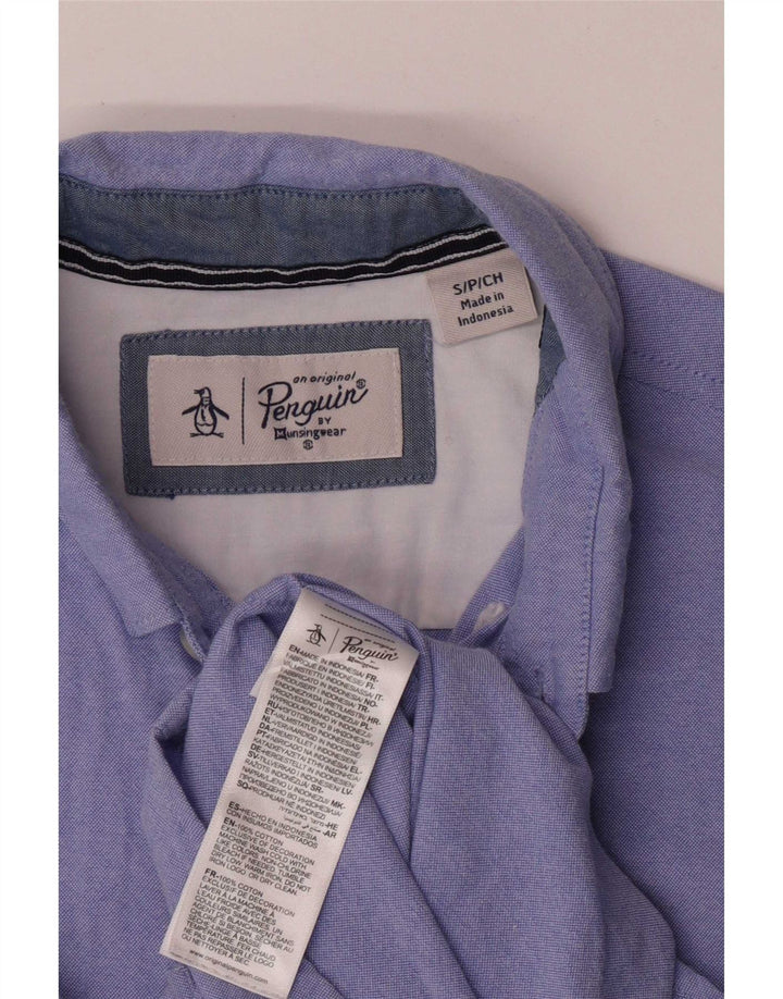 Camicia a maniche corte da uomo Penguin piccola in cotone blu
