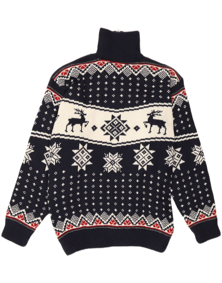 F.LLI Campagnolo Maglione da uomo con zip e collo medio blu navy natalizio