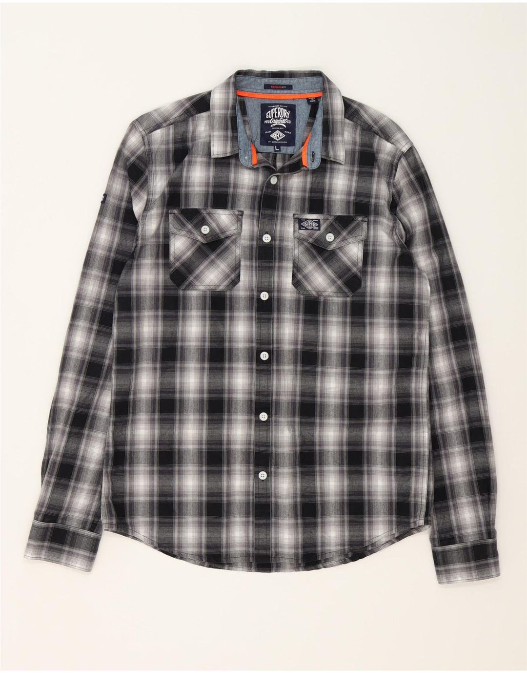 Camicia da uomo SUPERDRY grande cotone scozzese nero