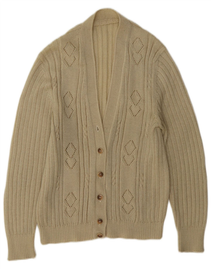 Maglione cardigan da donna vintage UK 16 grande beige