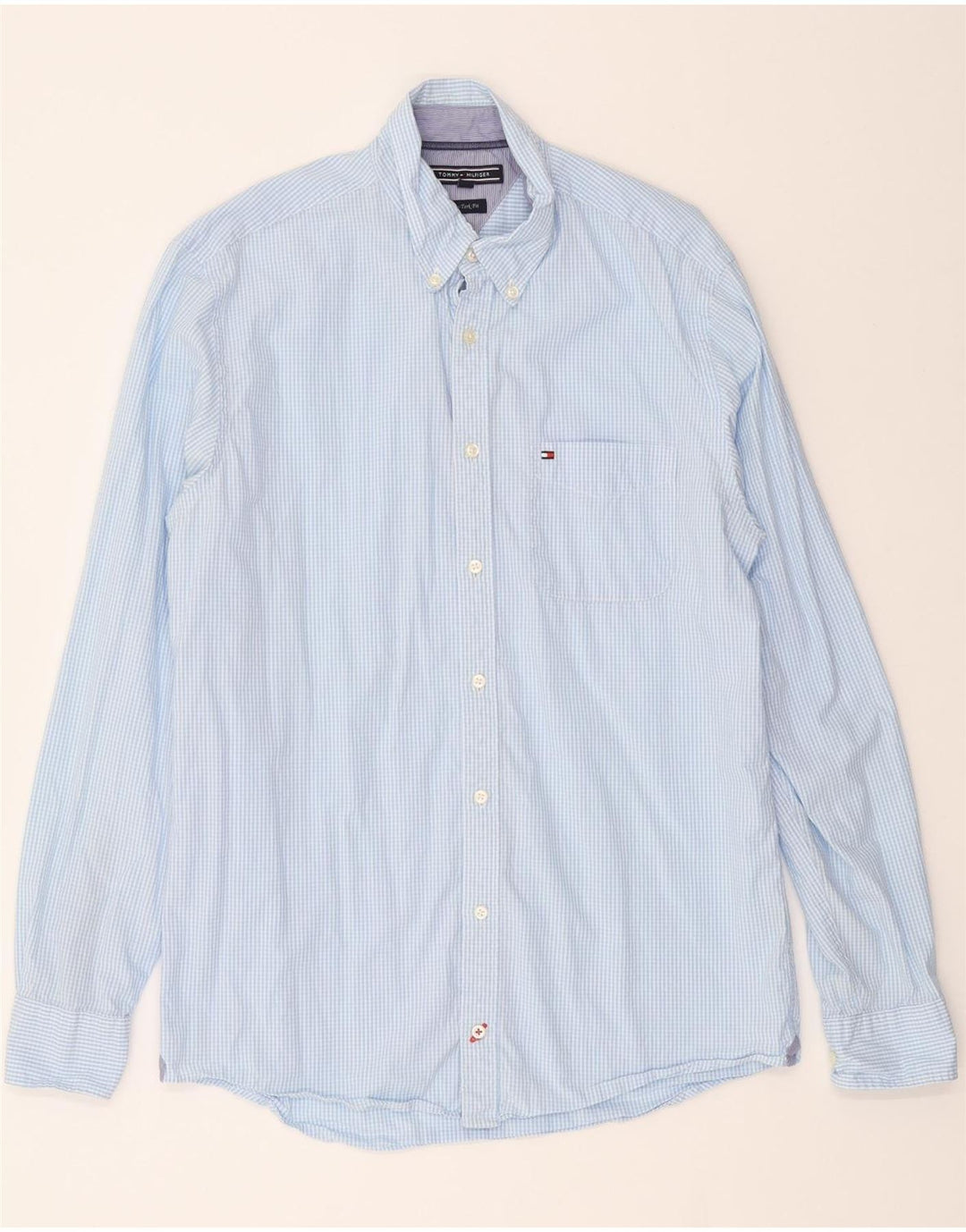 TOMMY HILFIGER Mens New York Fit Shirt Medium Blue Gingham Vintage Tommy Hilfiger and Second-Hand Tommy Hilfiger from Messina Hembry 