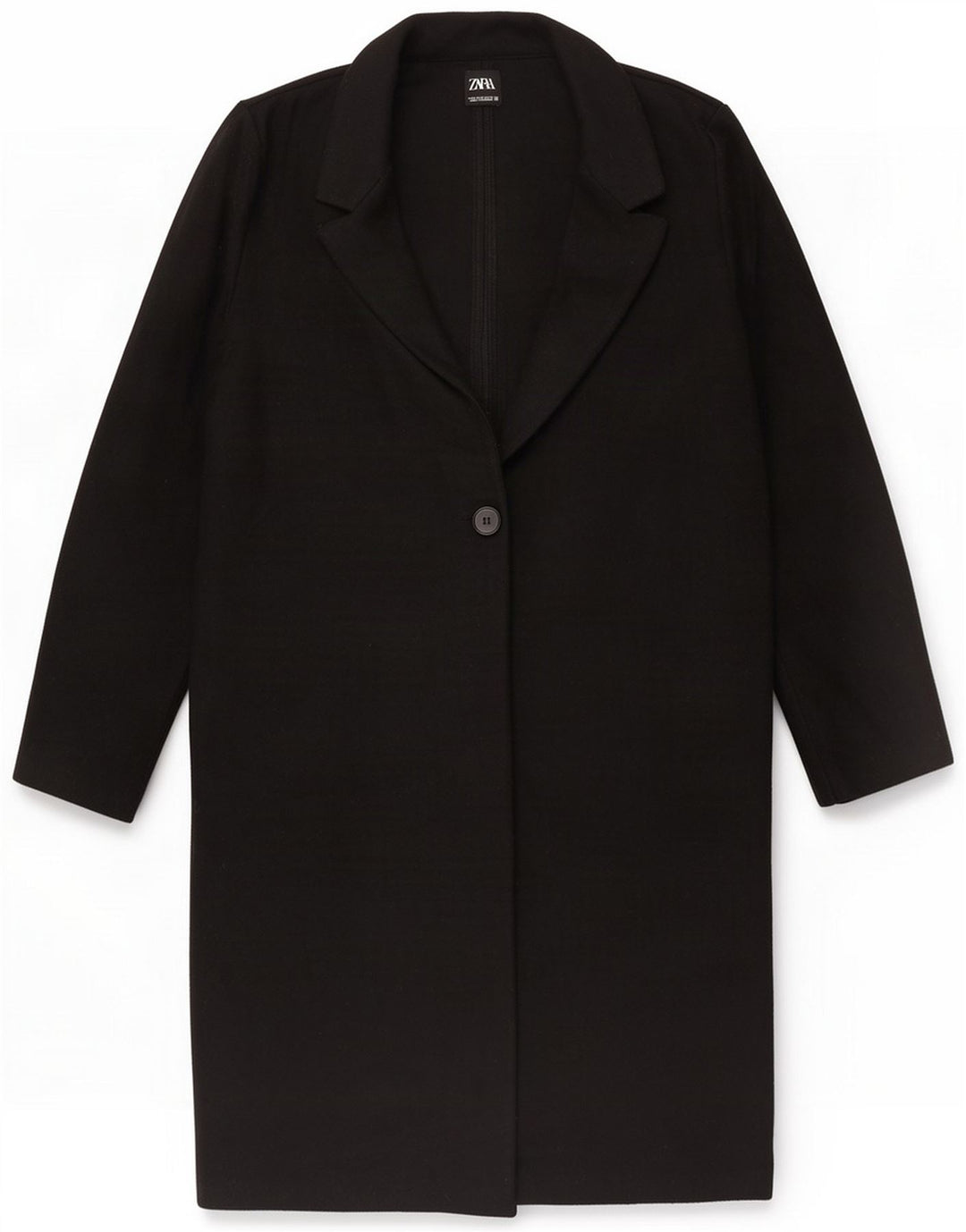 Zara Cappotto da donna a 1 bottone UK 14 Medio Nero Poliestere