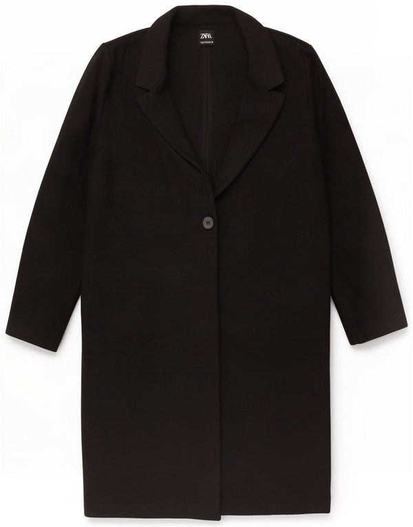 Zara Cappotto da donna a 1 bottone UK 14 Medio Nero Poliestere