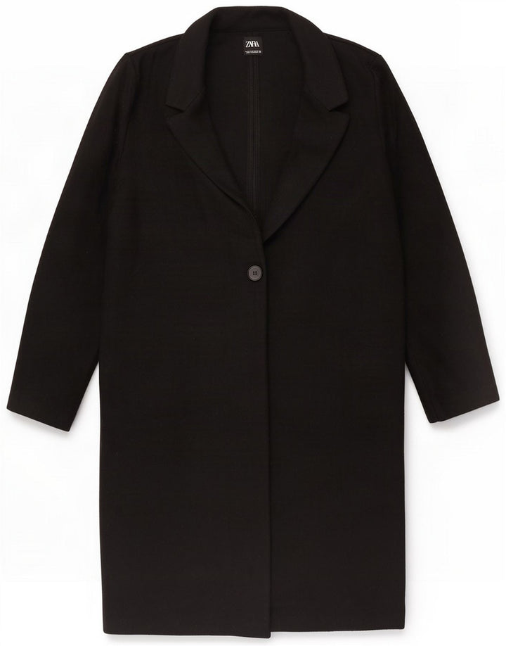 Zara Cappotto da donna a 1 bottone UK 14 Medio Nero Poliestere