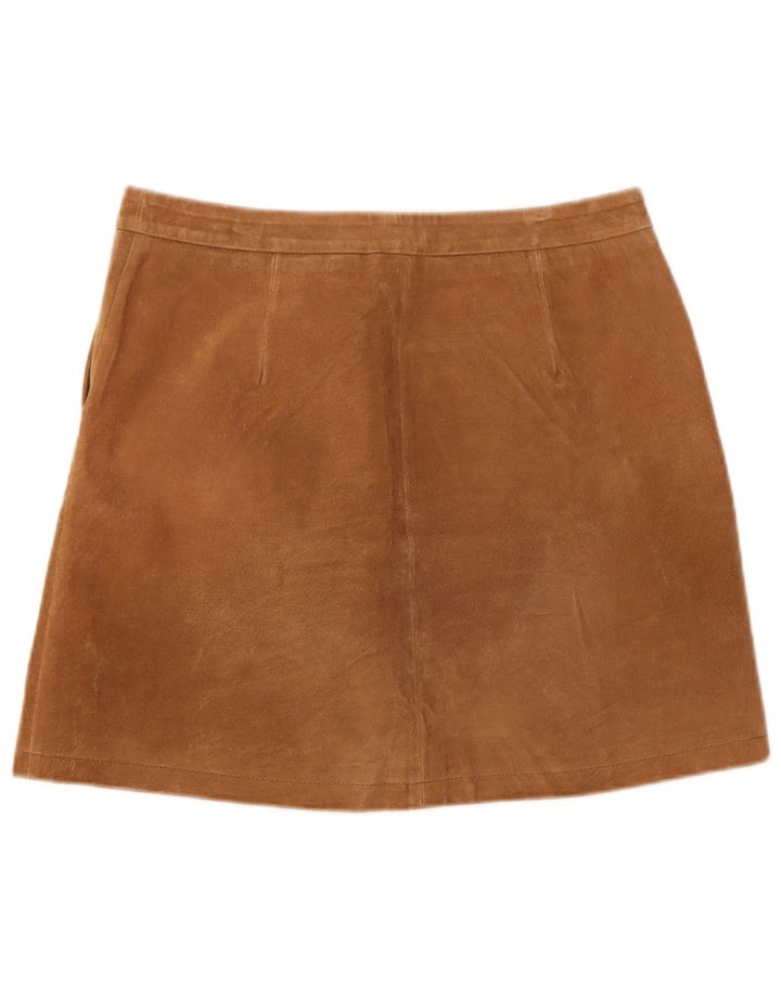 Minigonna vintage da donna in pelle scamosciata media W30 marrone