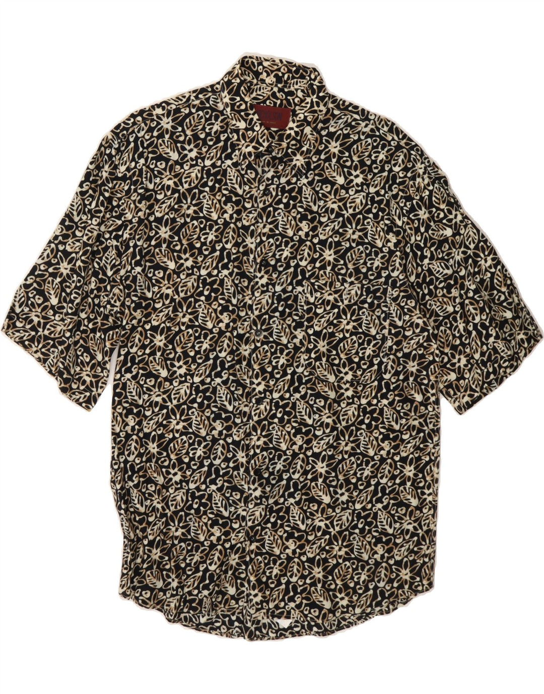 NICHOLSON Mens Short Sleeve Shirt Medium Black Floral Viscose Vintage Nicholson and Second-Hand Nicholson from Messina Hembry 
