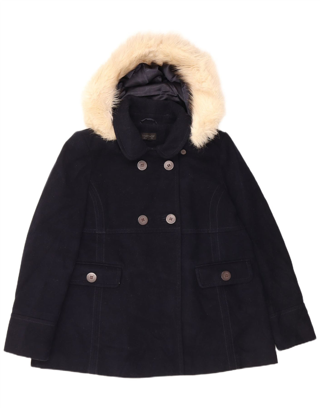 Cappotto da marinaio con cappuccio da donna Topshop UK 14 grande poliestere blu navy