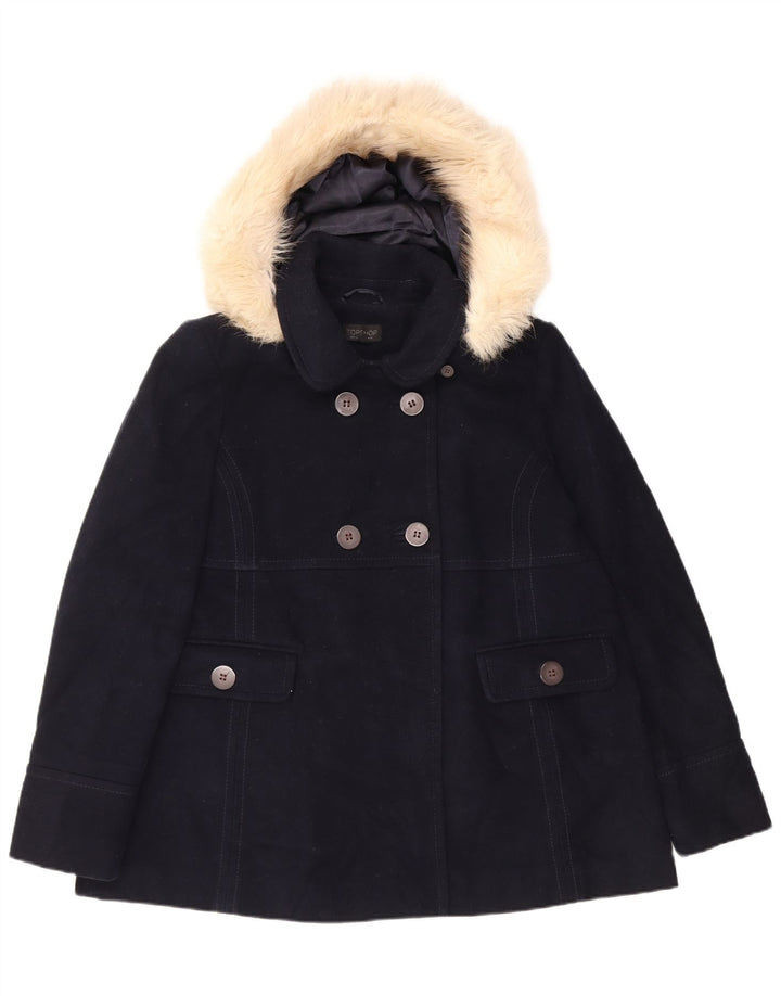 Cappotto da marinaio con cappuccio da donna Topshop UK 14 grande poliestere blu navy