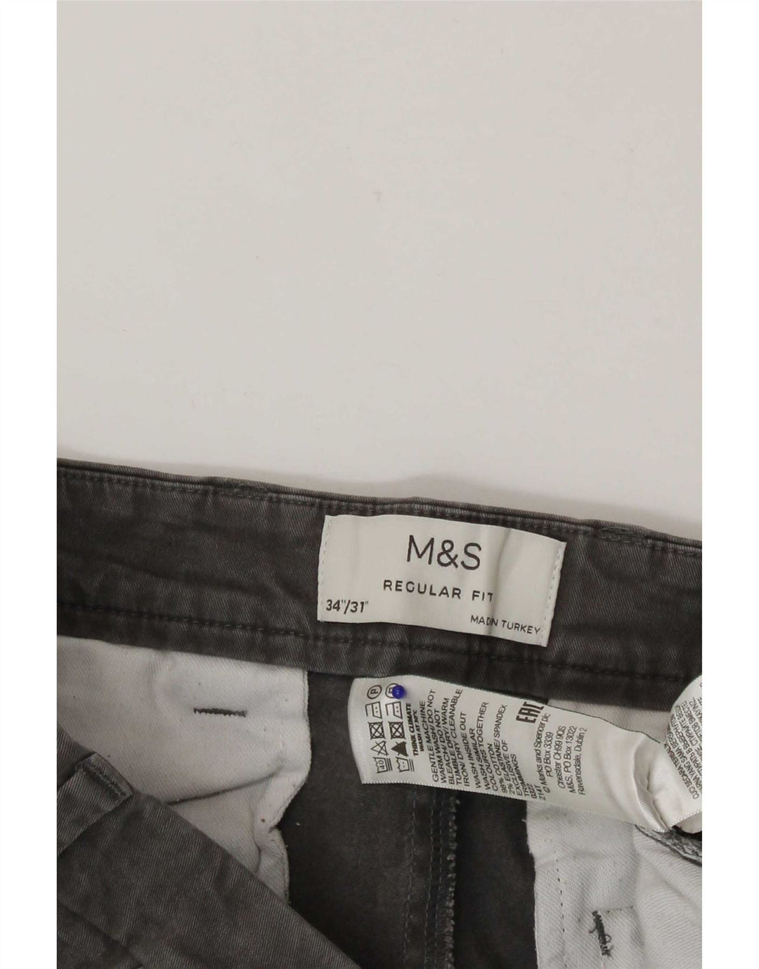 Pantaloni chino vestibilità regolare da uomo Marks & Spencer W34 L31 cotone grigio