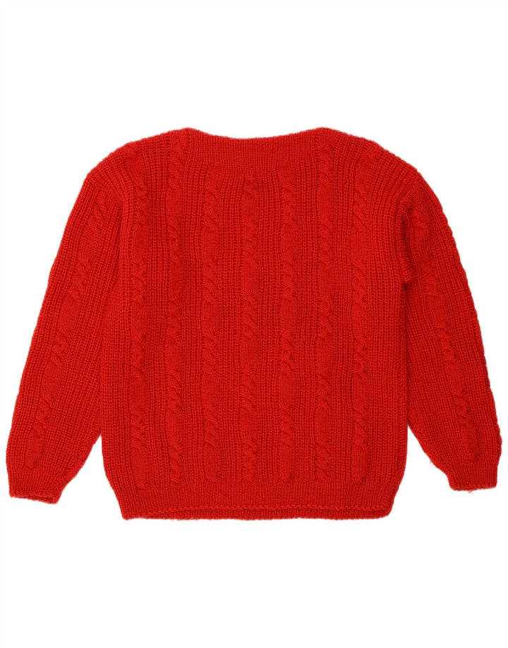 Maglione maglione vintage da donna con scollo a barca UK 12 rosso medio