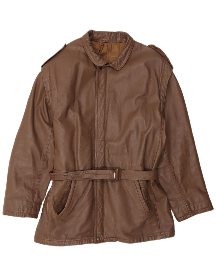 Giacca in pelle militare vintage da uomo IT 52 XL Marrone