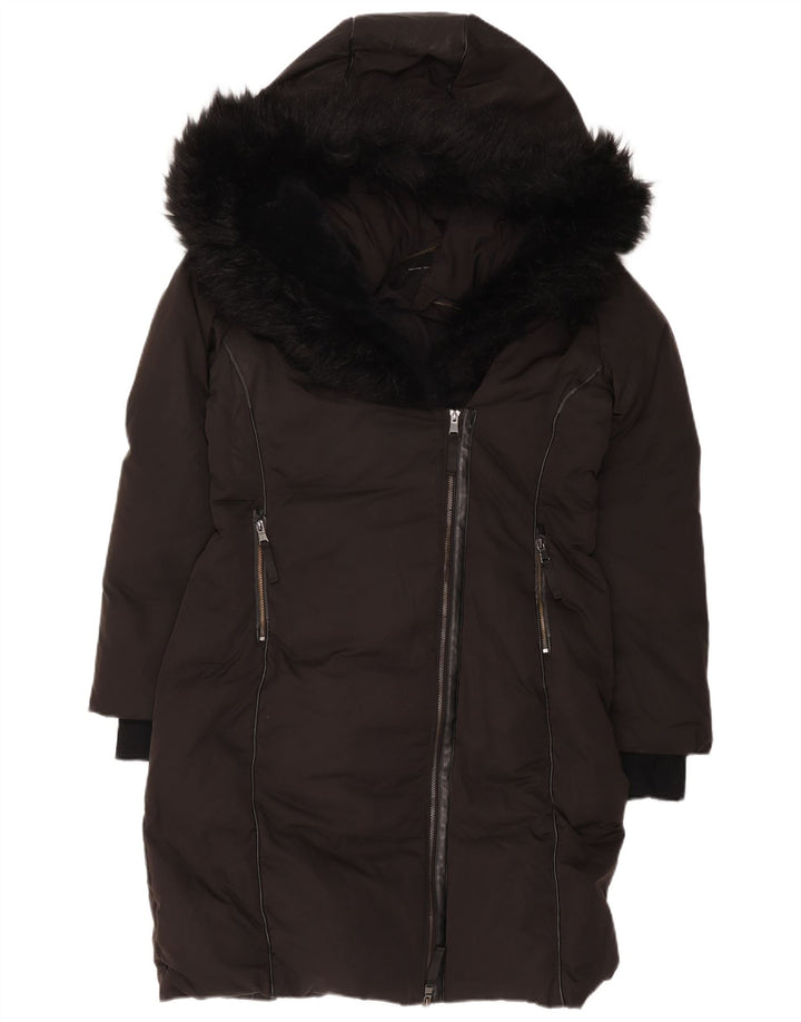 Cappotto imbottito con cappuccio da donna Zara UK 14 poliestere nero medio