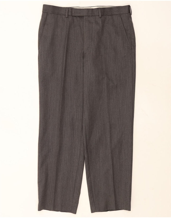 Pantaloni da abito dritti da uomo Marks & Spencer W34 L29 Lana grigia