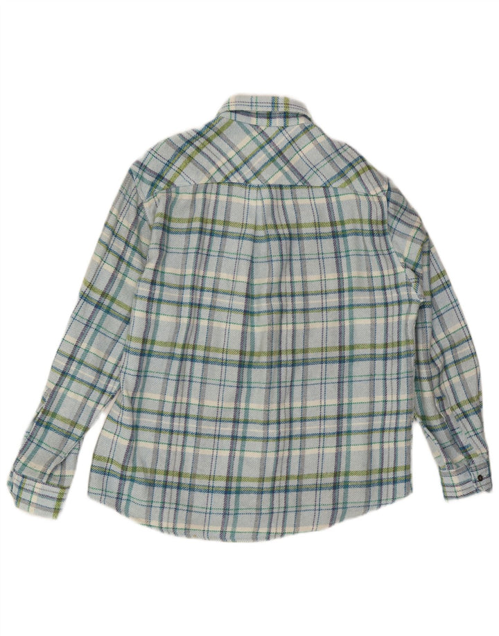Camicia da uomo vintage in flanella da boscaiolo a quadri blu medio