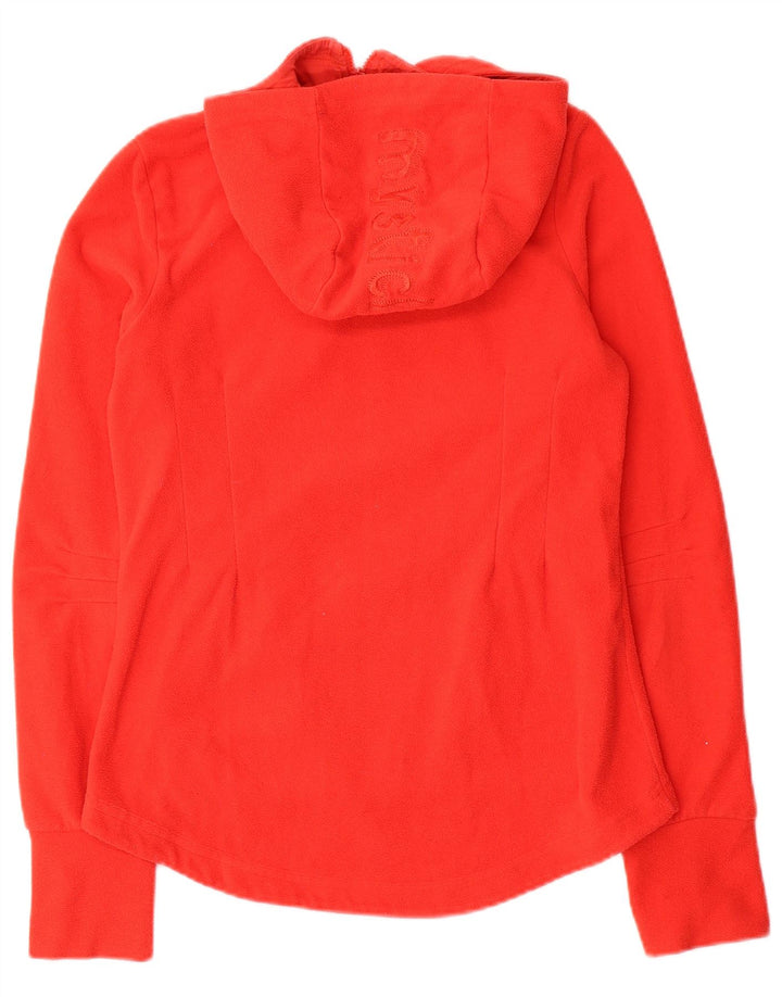 Giacca in pile con cappuccio grafica da donna vintage UK 10 piccola poliestere rosso