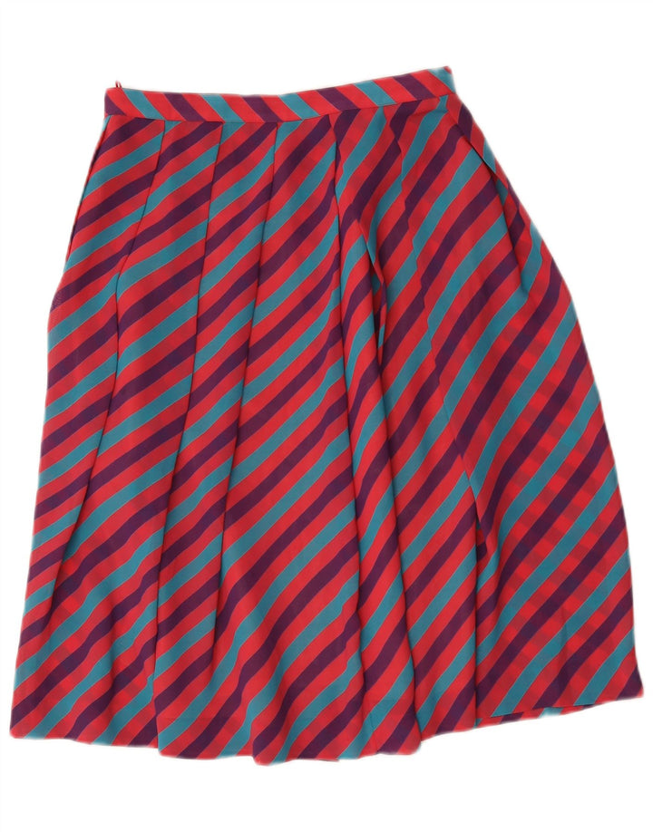 Gonna svasata da donna vintage IT 46 grande W28 poliestere a righe multicolore