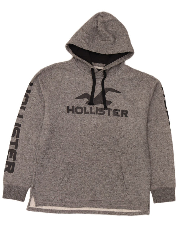 Maglione con cappuccio grafico da uomo Hollister in cotone grigio medio