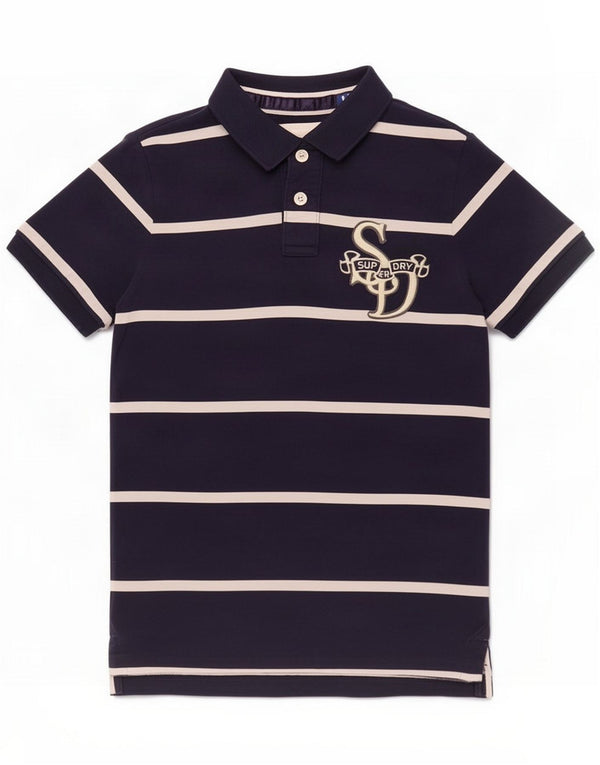 Polo da uomo Superdry Medium in cotone a righe blu navy