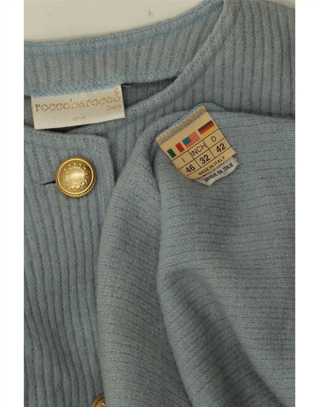Maglione cardigan asimmetrico grafico da donna Roccobarocco IT 46 Large Blu