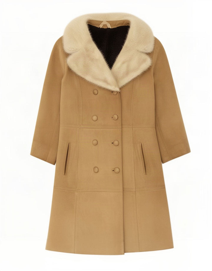 Cappotto in shearling vintage da donna UK 14 in pelle beige medio