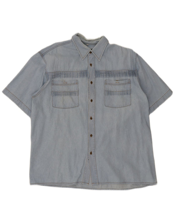 Camicia di jeans a maniche corte da uomo Duty Free, cotone blu grande