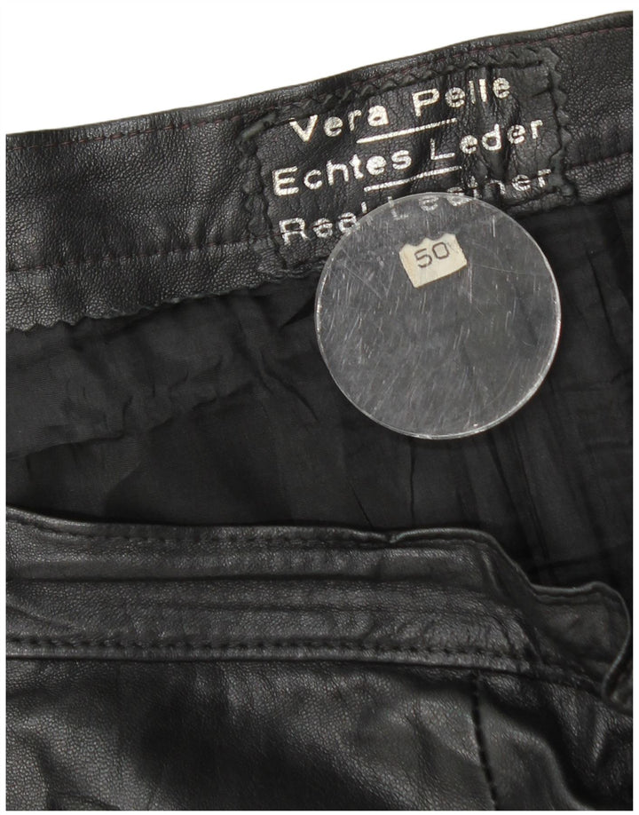Gonna in pelle vintage da donna IT 50 XL W32 in pelle nera