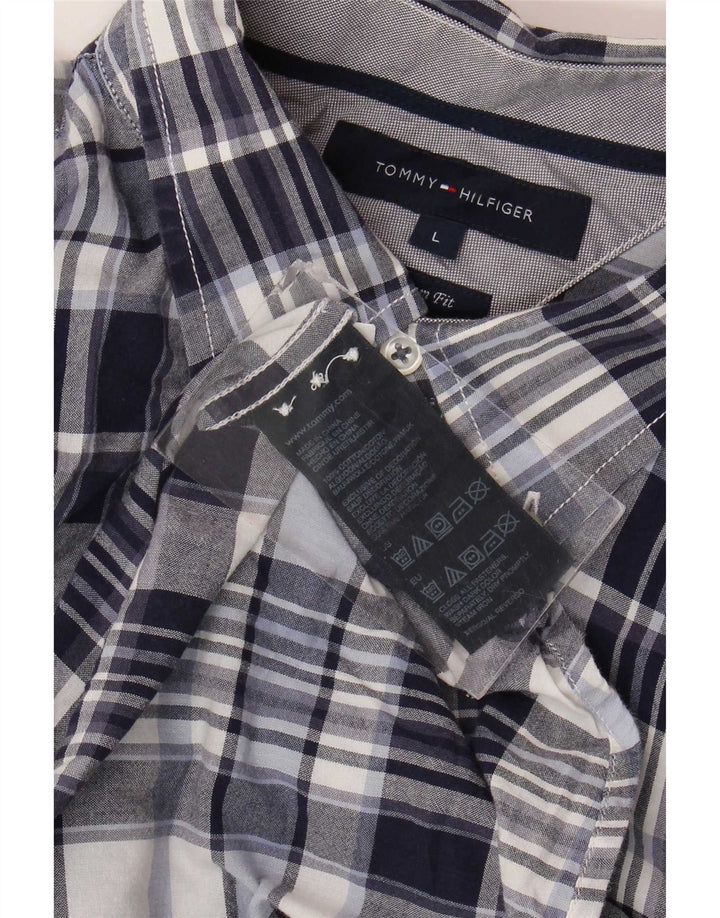 Camicia da uomo su misura Tommy Hilfiger Large in cotone a quadri blu navy
