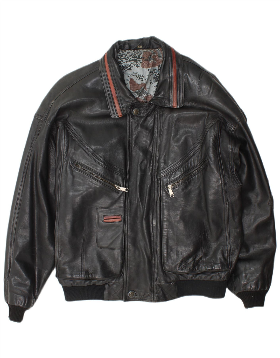 Angelo Litrico Giubbotto Bomber in Pelle da Uomo IT 50 Large in Pelle Nera